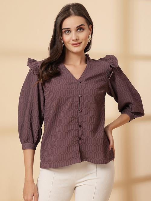 women self designed puff sleeve regular top - 21628356 - Very Small Image - 1