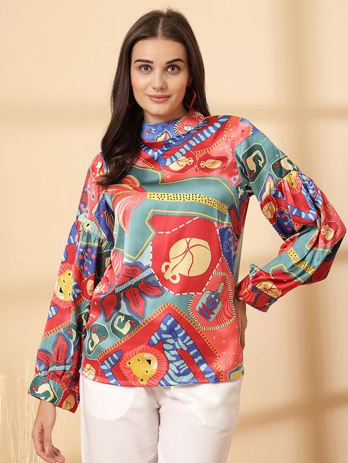 women printed puff sleeve regular top - 21628371 - Very Small Image - 1