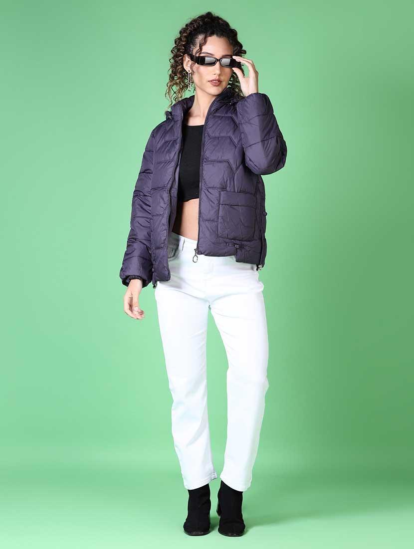 women solid long sleeve quilted jacket - 21628794 - Standard Image - 4