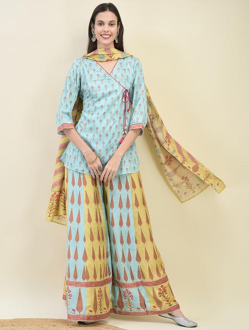 women printed kurta palazzo set with dupatta - 21629643 - Very Small Image - 1