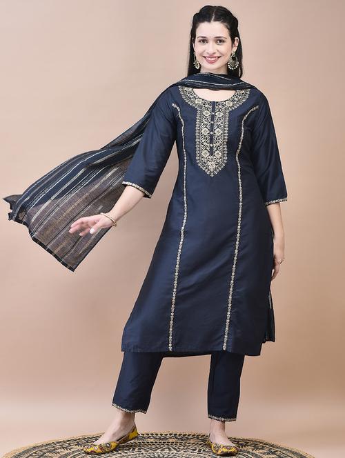 women three quarter sleeve kurta pant with dupatta set - 21629648 - Very Small Image - 1