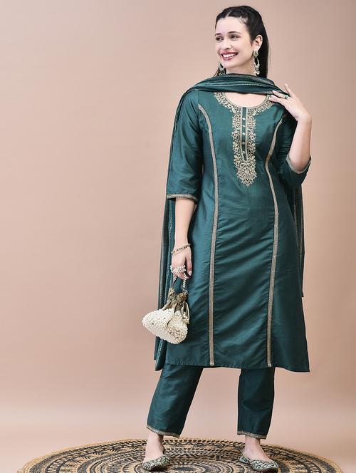 women three quarter sleeve kurta pant with dupatta set - 21629650 - Very Small Image - 1
