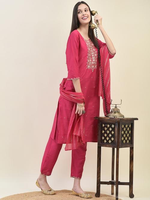 women three quarter sleeve kurta pant with dupatta set - 21629653 - Very Small Image - 1
