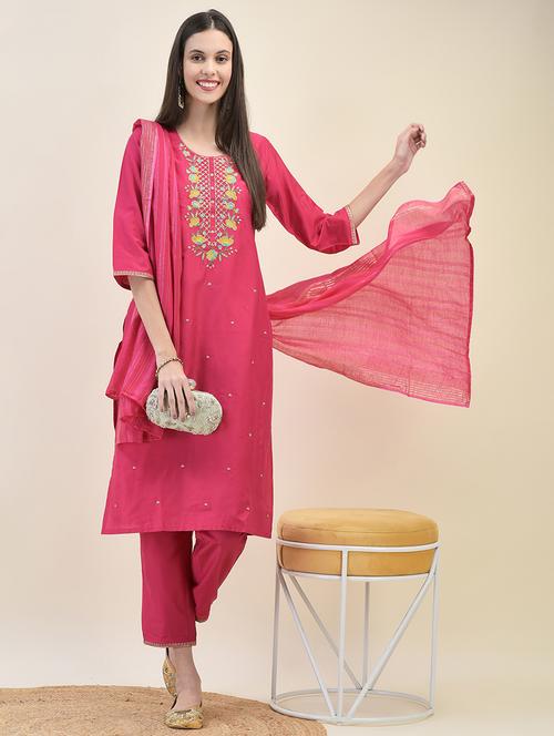 women three quarter sleeve kurta pant with dupatta set - 21629654 - Very Small Image - 1