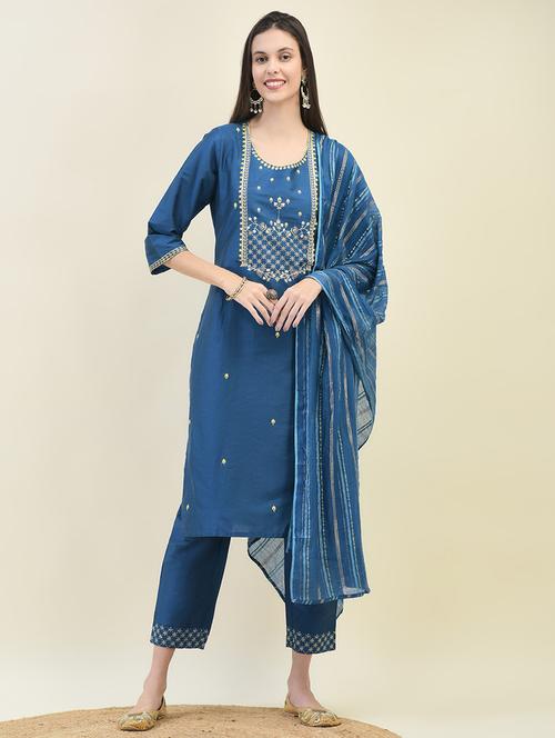 women three quarter sleeve kurta pant with dupatta set - 21629656 - Very Small Image - 1
