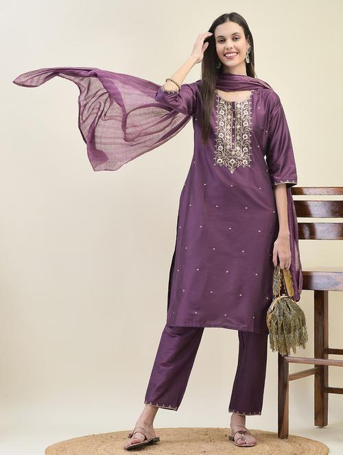 women three quarter sleeve kurta pant with dupatta set - 21629657 - Very Small Image - 1