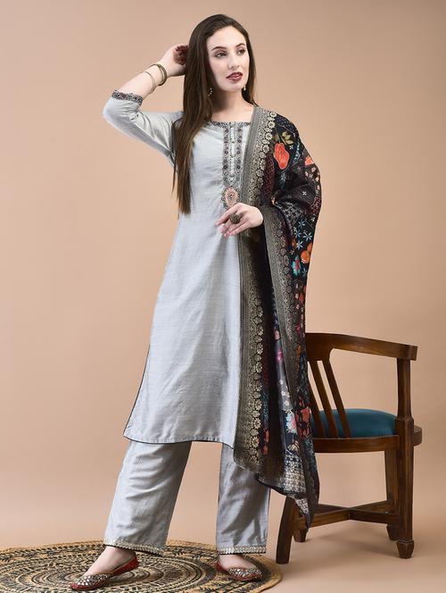 women three quarter sleeve kurta pant with dupatta set - 21629658 - Very Small Image - 1