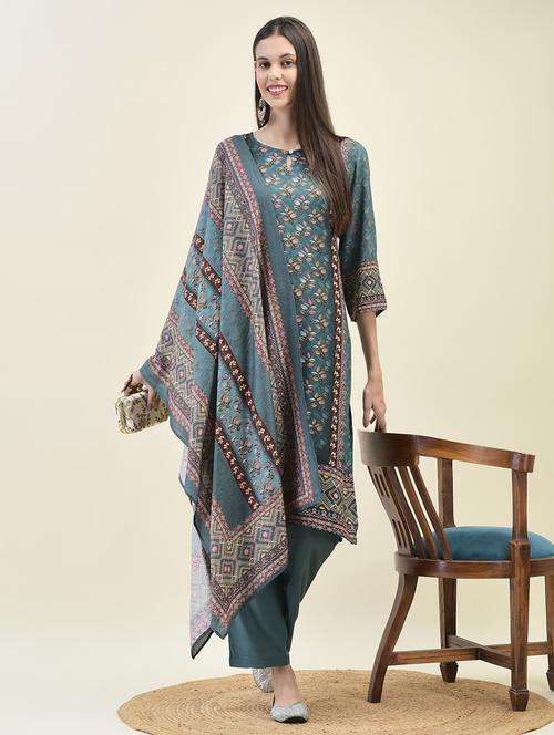 women three quarter sleeve kurta pant with dupatta set - 21629663 - Very Small Image - 1