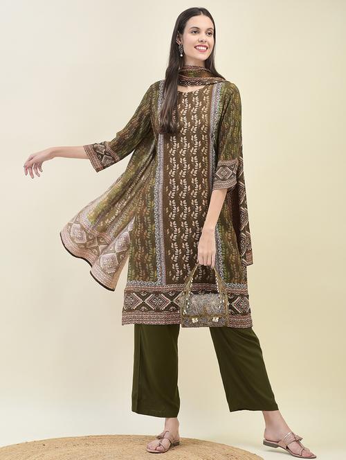 women three quarter sleeve kurta pant with dupatta set - 21629664 - Very Small Image - 1