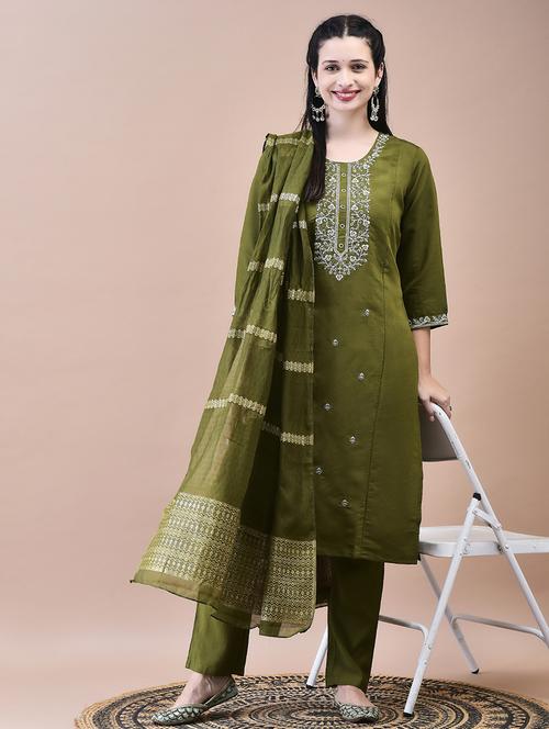 women three quarter sleeve kurta pant with dupatta set - 21629669 - Very Small Image - 1