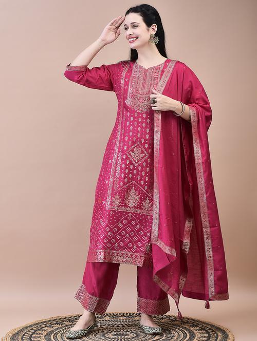 women three quarter sleeve kurta pant with dupatta set - 21629678 - Very Small Image - 1
