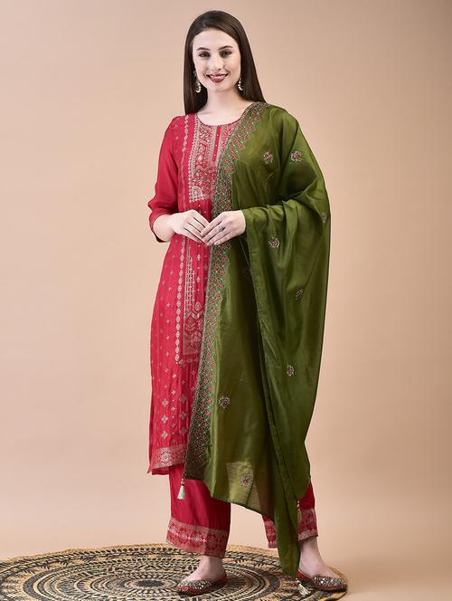 women three quarter sleeve kurta pant with dupatta set - 21629679 - Very Small Image - 1