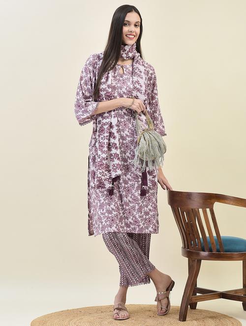 women three quarter sleeve kurta pant with dupatta set - 21629690 - Very Small Image - 1