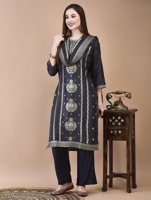 women three quarter sleeve kurta pant with dupatta set - 21629698 - Very Small Image - 1