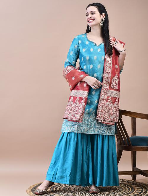 women self design three quarter sleeve kurta sharara set - 21629702 - Very Small Image - 1