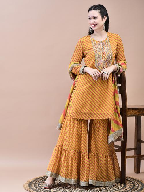 women stripes kurta sharara set with dupatta - 21629714 - Very Small Image - 1