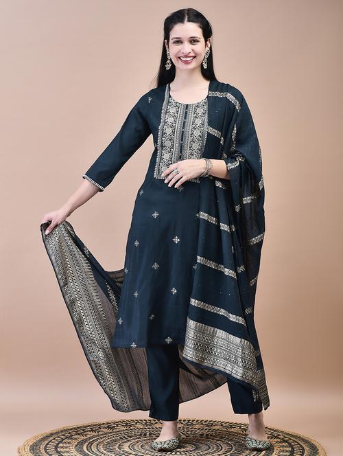 women three quarter sleeve kurta pant with dupatta set - 21629723 - Very Small Image - 1