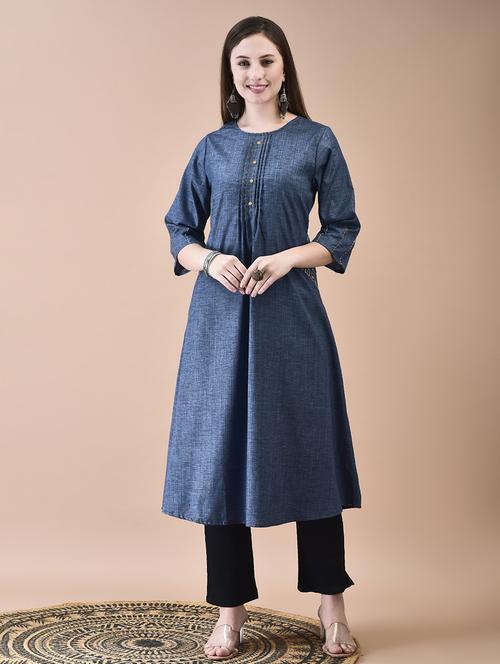 women solid three quarter sleeve a-line kurta - 21629739 - Very Small Image - 1