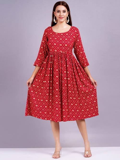 women printed three quarter sleeve maternity wear - 21629991 - Very Small Image - 1