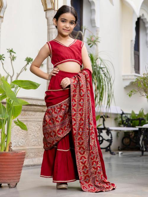girls printed ready to wear saree - 21630010 - Very Small Image - 1