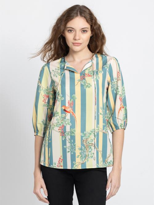 women multi color printed three quarter sleeve top - 21630491 - Very Small Image - 1