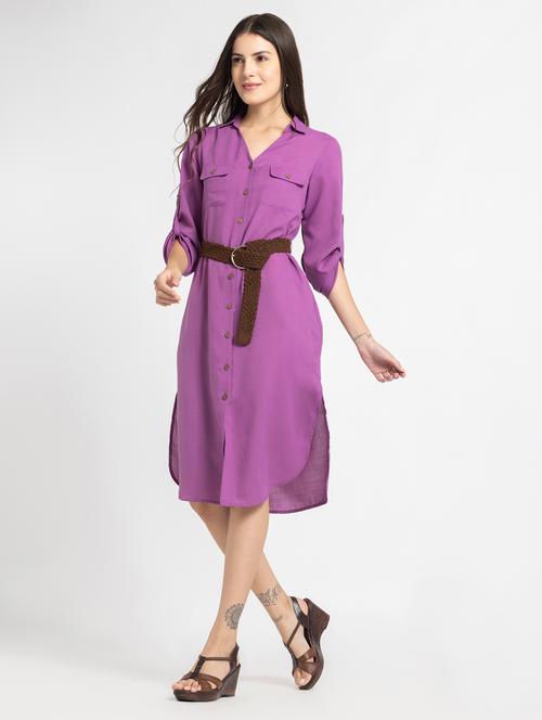 purple solid shirt dress - 21630544 - Very Small Image - 1