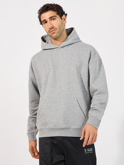 men grey melange hooded sweatshirt - 21630615 - Very Small Image - 1