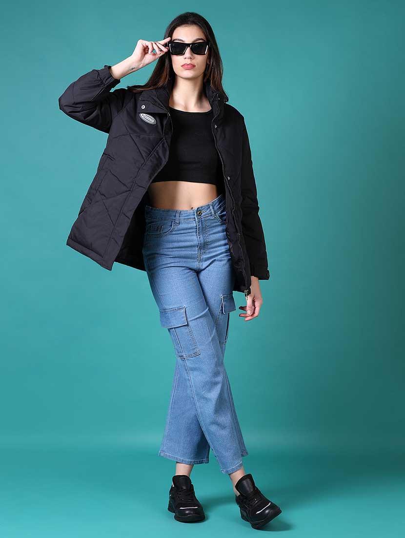 women solid long sleeve quilted jacket - 21631006 - Standard Image - 4