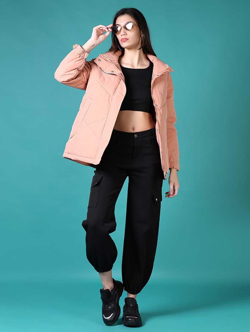 women solid long sleeve quilted jacket - 21631009 - Standard Image - 4