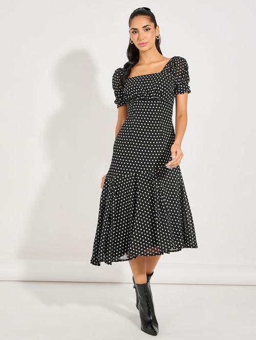 women square neck polka dots asymmetric dress - 21631997 - Very Small Image - 1