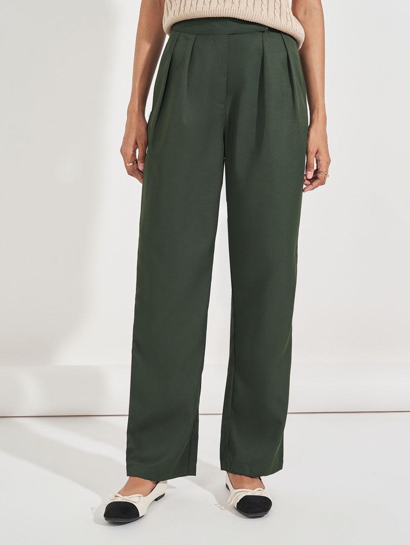 woemn solid mid rise korean pant - 21632016 - Zoom Image - 0