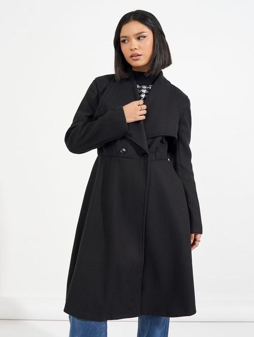 women black solid full sleeve overcoat - 21632023 - Very Small Image - 1