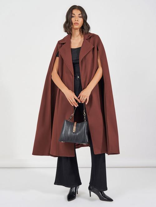 women brown solid long cape sleeve trenchcoat - 21632025 - Very Small Image - 1