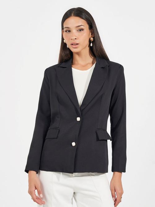 women lapel collar solid casual blazer - 21632031 - Very Small Image - 1
