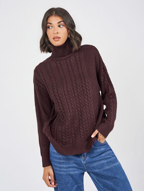 women purple self design long sleeve pullover - 21632068 - Very Small Image - 1