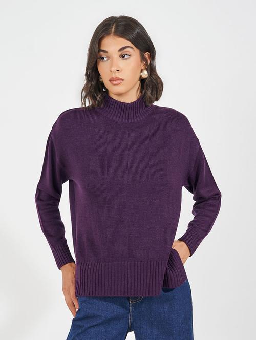 women purple self design long sleeve pullover - 21632069 - Very Small Image - 1