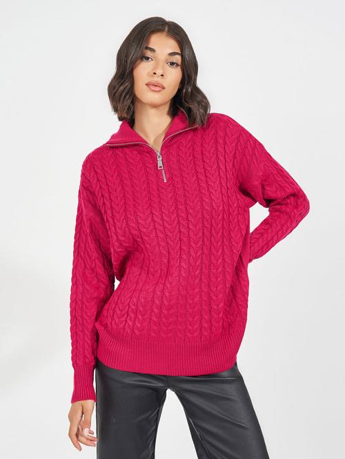 women pink self design long sleeve pullover - 21632071 - Very Small Image - 1