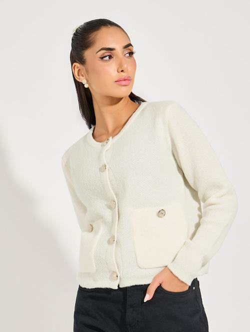 women off white self design long sleeve cardigan - 21632079 - Very Small Image - 1