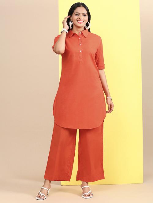 women solid roll up kurta palazzo set  - 21632082 - Very Small Image - 1