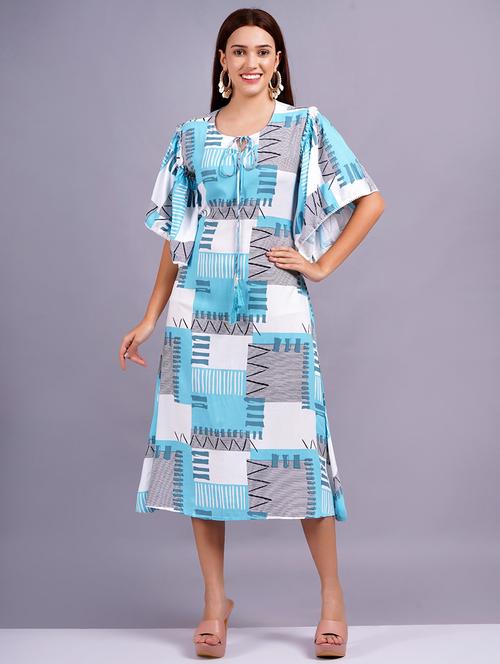 women light blue printed a-line dress - 21632177 - Very Small Image - 1