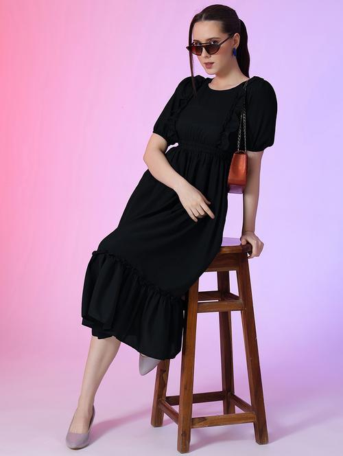 women solid puff sleeve tiered dress - 21632179 - Very Small Image - 1