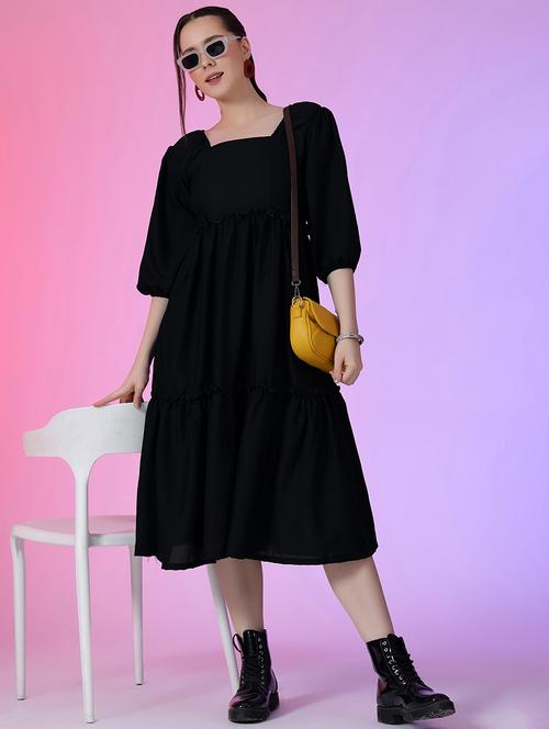 women solid square neck tiered dress - 21632227 - Very Small Image - 1