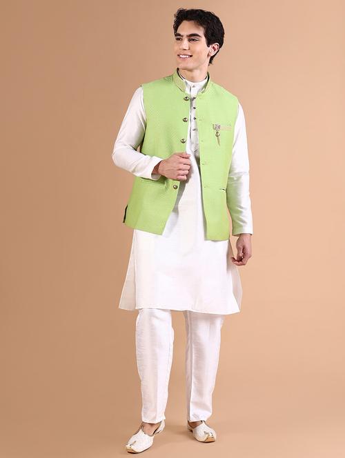 men mandarin neck kurta pyjama with jacket ethnic wear set - 21632594 - Very Small Image - 1
