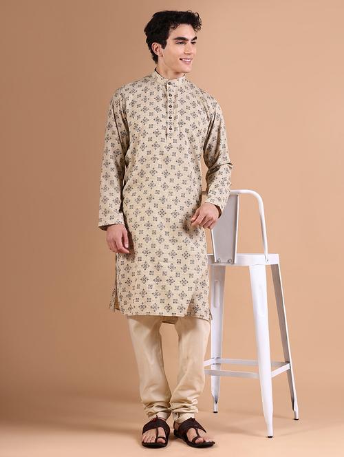 men mandarin neck kurta with trousers ethnic wear set - 21632602 - Very Small Image - 1
