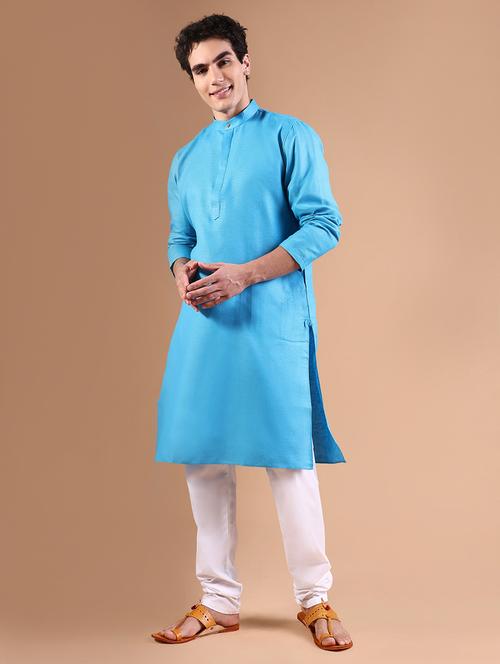 men mandarin neck kurta with trousers ethnic wear set - 21632605 - Very Small Image - 1