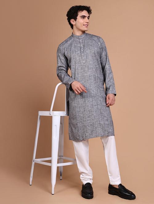 men mandarin neck kurta with trousers ethnic wear set - 21632613 - Very Small Image - 1