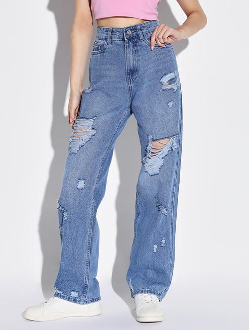 women solid high rise wide leg jean - 21632684 - Very Small Image - 1