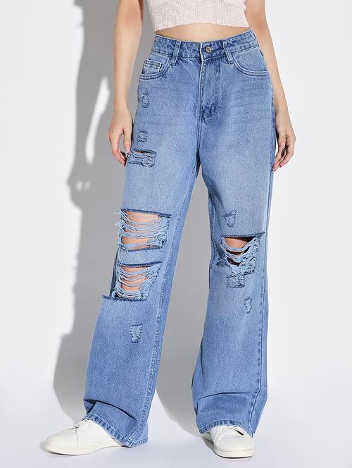 women solid high rise baggy leg jean - 21632687 - Very Small Image - 1