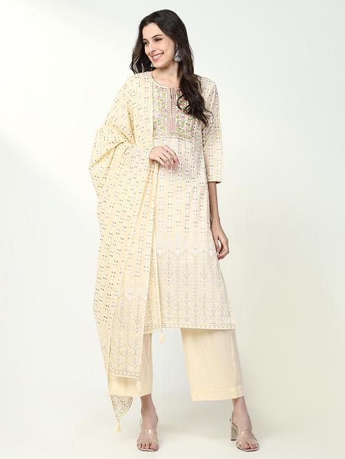 women three quarter sleeve kurta pant with dupatta set - 21632699 - Very Small Image - 1