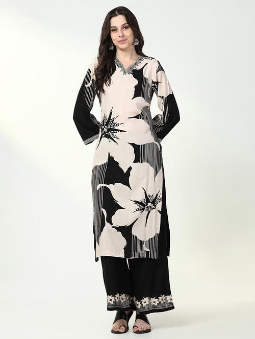 women black floral printed kurta pant set - 21632713 - Very Small Image - 1